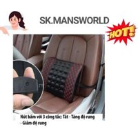 Gối tựa lưng massage trên xe ô tô, xe hơi loại bọc da cao cấp, Đệm massage lưng rung thư giãn,Đệm massage lưng gắn ghế