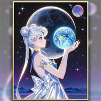 Gói vật liệu thêu chữ thập thủy thủ mặt trăng Gói chất liệu thêu tay Gói thêu đầy đủ