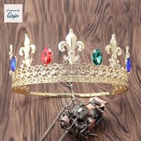 Gojo Baroque Crown, Vintage Sáng Bóng Nữ Hoàng Vua Tiara Vương Miện, Đồ Trang Trí Tóc Bằng Đồng Cổ Tinh Tế Hợp Kim Cô Dâu Tiara Băng Đô