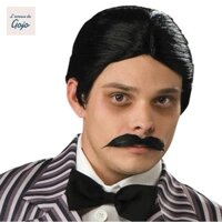 Gojo Gomez Adams Tóc Giả Râu, Giả Ria Mép Bố Mỹ Nhạc Broadway, Trang Phục Hóa Trang Ngắn Thẳng Đen Halloween Gia Đình Adams Cosplay Tóc Giả Tiệc Cosplay
