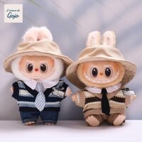 Gojo Ngồi Labububutu Vải Thời Gian, Giày Da Handmade & Thắt Lưng Bộ Đồ Búp Bê Labububububu, Trang Phục Cổ Trắng Thay Thế Áo Len Sọc 17cm Búp Bê Sang Trọng Quần Áo Phụ Kiện Búp Bê Cotton
