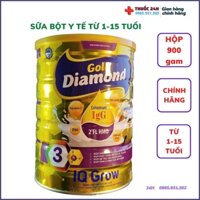 Gold Diamond IQ Grow 3, Sữa bột y tế cho trẻ từ 1- 15 tuổi giúp chắc xương, phát triển trí não, tăng đề kháng 900g