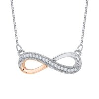 Gold or Sterling Silver Round Diamond Box Chain Milgrain Infinity Pendant (1/20 cttw, J-K Color, SI2-I1 Clarity)