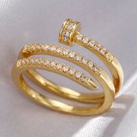 Gold STAR Iced Out Nhẫn Móng Tay Vàng 18K Dành Cho Nam Nữ Nhẫn Cặp Đôi 3 Hàng