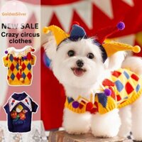 Goldensilver Chó Chú Hề Trang Phục Ngộ nghĩnh Chó Halloween Trang Phục Chó Jester Cosplay Trang Phục Chó Mùa Đông Ấm Áo Len Xiếc Series Thú Cưng Áo Len VN