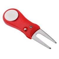 Golf  Repair Tool - 04 Stainless Steel  with Detachable Ball Marker - Red