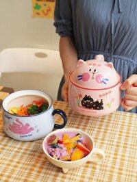 Gốm Ăn Liền Bát Mì Ký Túc Xá Sinh Viên Có Nắp Dễ Thương Phong Cách Nhật Bản Dung Tích Lớn Có Thể Vi Sóng Kích Thước Lớn Dễ Dàng @
