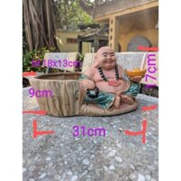Gốm Bát Tràng chậu tượng phật Di Lặc nâng đĩnh vàng trồng cây bonsai mini, cây cảnh để bàn
