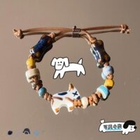 Gốm Con Chó Con Thiết Kế Ban Đầu Dệt Tay Retro Xương Vòng Tay Có Thể Điều Chỉnh Dễ Thương ins Phong Cách