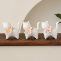 Gốm Mèo Con Thỏ Đồ Trang Trí Sáng Tạo Trà Thú Cưng Đồ Trang Trí Mèo Không Bảo Trì Sứ Trắng Tay Đính Hoa Trà Thú Cưng