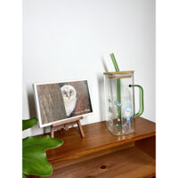 |Gốm Nhật 2hand| Ly thuỷ tinh có nắp kèm ống hút (hàng mới chưa sd, sticker bạn tự dán theo sở thích) 6x14cm