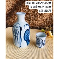 GỐM NHẬT - SET BÌNH VÀ LY NHỎ MEN LAM VẼ TAY