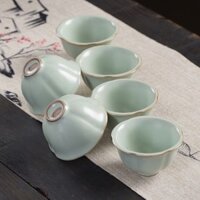 Gốm Ru Lò Mở Lát Có Thể Nâng Kung Fu Nhỏ Teacup 6 Bộ Trà Ge Kiln Cánh Hoa Trà Cốc Đá Crack Cốc Đơn 2.2