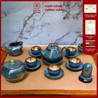 Gốm Sứ Bát Tràng Loại 1 - Bộ Ấm Chén Đĩa Bay Xanh Kèm Phụ Kiện Cao Cấp  - Phúc Lộc Viên Minh