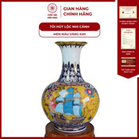 Gốm Sứ Bát Tràng - Tỏi Hút Lộc Dáng Ngắn Nhị Cảnh Công Đào Thuận Buồm Xuôi Gió Men Màu Vẽ Vàng Kim