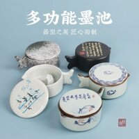 Gốm Sứ Học Sinh Người Lớn Đa Chức Năng Có Nắp Hộp Mực Mực Bút Đựng Bút Bảng Màu Bishan Đĩa Sơn Đĩa Mực Cá Biển