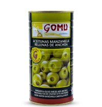 Gomu • Manzanilla Olives Stuffed With Anchovies • 12.35oz/350grs • 5.29oz/150grs • Pack of 12