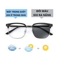 Gọng kính cận đổi màu Clubmaster phong cách Hàn Quốc mắt kính nửa viền không độ chống tia UV ánh sáng xanh EYEMATE 194