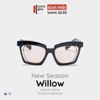 Gọng kính cận mắt vuông WILLOW IconicGLSS chất liệu acetate cao cấp lens không độ giả cận chống tia uv400