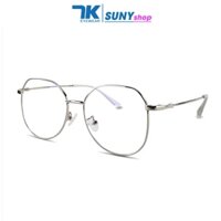Gọng kính cận nữ, nam mắt đa giác kim loại màu bạc, đen, vàng 7K9038. Tròng giả cận 0 độ chống tia UV, ánh sáng xanh
