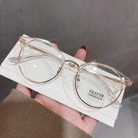 Gọng kính cận nữ nam mắt kính tròn không độ phong cách Hàn Quốc cao cấp nhẹ chống tia UV có thể thay được tròng cận
