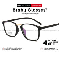 Gọng kính cận unisex Braby Glasses mắt vuông chất liệu nhựa TR90 cao cấp thiết kế cầu kính kim loại mảnh ấn tượng MK42