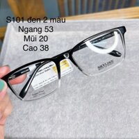 Gọng kính cận vuông S101 Skyline nhựa dẻo, càng bọc kim loại size lớn- mắt kính Trinh Lê