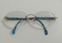 Gọng kính khoan ba mảnh nữ màu vàng tây phối xanh ngọc Sihouette (Made in Austria).