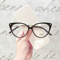 Gọng kính nữ dior gọng mắt mèo chất liệu kim loại phối nhựa acetate màu đen trắng trong tặng khăn