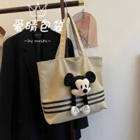 Good-looking Large Capacity Mickey Canvas Bag Autumn and Winter New Cute Cartoon Fashion Shoulder Bag Commuter Tote Big Bag 1dVN