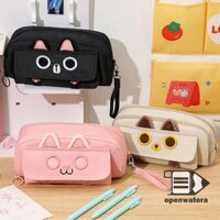 Goodgirlm1 Đơn Giản Bút Chì Mèo Đen Xiêm Mèo Vải Túi Đựng Bút Chì Dung Tích Cao Văn Phòng Phẩm Túi Bảo Quản Học Sinh TH