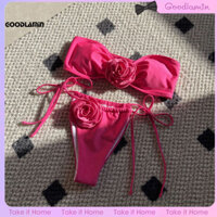 Goodlawy 2 Cái / bộ Bộ Bikini Gợi Cảm Nữ Trang Trí Hoa Bandeau Áo Ngực Phối Ren Bơi Quần Đùi Bộ