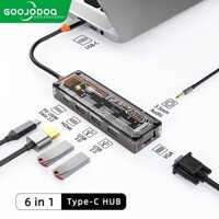 Goojodoq 6 Trong 1 Type-C Ổ Cắm usb HUB Trong Suốt Cho Dell HP Pro Dock 3.0 USB HDMI VGA PD 100W 3.5mm