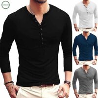 GORGEOUS~Mens Long Sleeve Button Henley Thermal Undershirt Plain Slim Fit Tops Pullover