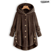 [Got] Áo khoác mùa đông dành cho nữ Áo khoác lông cừu hai mặt dày có mũ trùm đầu trang trí tay dài Túi viền không đều Áo khoác nữ màu trơn một ngực