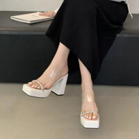 Gót Dày 11CM Giày Cao Gót Nữ 2025 Phong Cách Mới Trong Suốt Kim Cương Giả Dép Dép