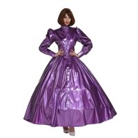 Gothic Punk Purple PVC Ball Gown Dress Uniform Crossdress