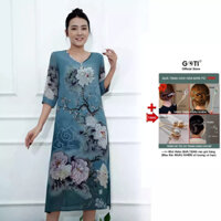 GOTI - Áo Đầm Trung Niên Dáng Suông Dài Tay Ngắn Giấu Bụng Rộng Eo Cho Mẹ U50 U60 3242 3226