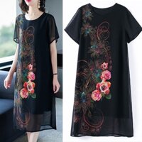 GOTI - Đầm Trung Niên Dáng Suông Dài, Tay Ngắn Voan 2 Lớp Che Bụng Cho Mẹ U50 U60 3274 3280 3318 3220