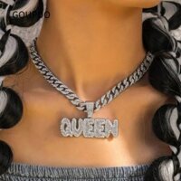 GOUPDO Queen Letter Neckalce, HipHop Rock Cuba Link Chain, Đơn Giản Phong Cách Châu Âu Kết Cấu Vàng / Bạc Chokers Nam