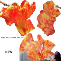 Goupdo Silk Belly Dance Fan Veil, Đạo cụ khiêu vũ gấp Tấm che mặt quạt lụa, dành cho múa bụng Phụ kiện khiêu vũ Đạo cụ Quạt lụa dài bền cho người yêu nhảy múa