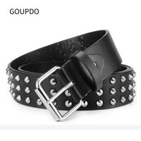 GOUPDO Thắt lưng da Gothic Nam Nữ Vintage Thiết kế thương hiệu sang trọng Đinh tán Dây thắt lưng