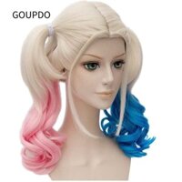 GOUPDO Tóc Chuyển Đổi, Đuôi Ngựa Màu Hồng Xanh Lạ Mắt Váy Tóc Giả, Chất Lượng Cao Harley Quinn Suicide Squad Tự Sát Cosplay Trang Phục Hóa Trang Tiệc Cosplay Tóc Giả Halloween Cosplay