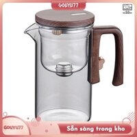 [Gouyu77] Bình trà thủy tinh 720ML Hộp đựng bên trong Công tắc từ tính Một cú nhấp chuột Lọc trà Nồi trà Bộ cốc tay cầm bằng gỗ