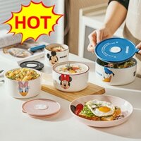 Graby2023 Bát giữ tươi mới nhất của Disney Hộp kín bằng gốm sưởi ấm bằng lò vi sóng có nắp Hộ gia đình Nhân viên văn phòng Hộp cơm trưa Bento Bát gốm [Giá trị CP tuyệt vời]