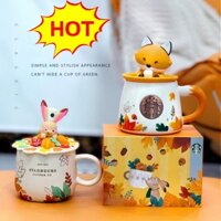 Graby2025 Sáng Tạo Starbucks Cup Fox Gốm Cốc Thu Đông Rừng Cà Phê Lá Phong Acorn Cốc Sữa Cáo Dễ Thương Sóc Cốc Trang Trí Hộ Gia Đình Cốc Nước [Giá Trị CP Tuyệt Vời]