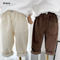 [Grace] 2024 Phong Cách Phương Tây Trẻ Em Phiên Bản Hàn Quốc Mùa Thu Co Giãn Quần Vải Thắt Lưng GR131