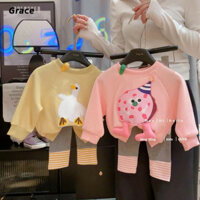 [Grace] Áo nỉ bé gái Bộ đồ mùa thu 2024 Quần áo phong cách phương Tây Bộ đồ hai mảnh công chúa thông thường cho bé