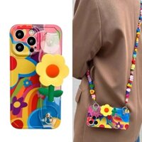 Graffiti Dây đeo cổ tay hoa Khối xây dựng Chuỗi chéo Apple 15 Vỏ điện thoại iPhone14 Bao gồm tất cả 13 Chống sốc 12 Nữ y5.28