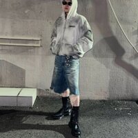 Grailz Project G / R Xếp Ly Rửa Xếp Ly Bẩn Nhuộm Quần Short Denim Khâu Chải Hủy Diệt Quần Crop